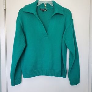 Banana Republic Women's Johnny Collar Sweater Green Teal Sz S Old Money Luxury